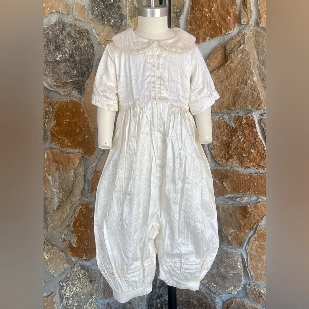Silk Baby Boy Convertible Heirloom Gown Romper Set 12–18M Formal Linen Revival